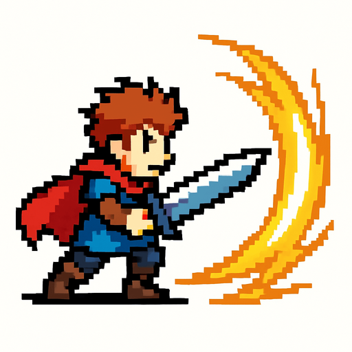 2d hero swordsman pixel sprite. sending shockwaves.
In-Game asset.  2d.  High contrast.  No shadows