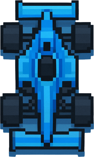 Vertical blue pixel racing car.
In-Game asset.  2d.  High contrast.  No shadows. Pixel