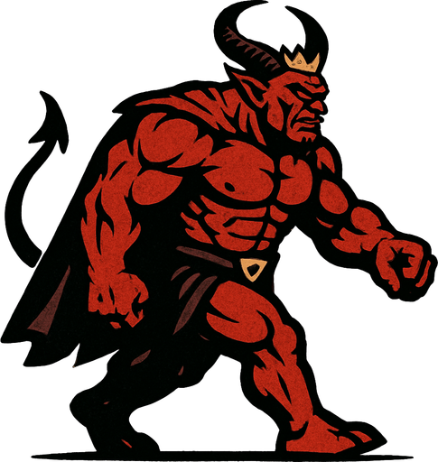 güçlü ve iri yapılı şeytan kral sağdan sola yürüyormuş gibi.
In-Game asset.  2d.  High contrast.  No shadows