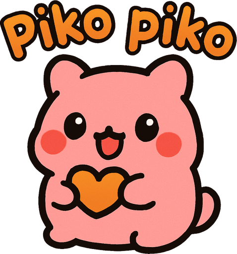 Debe decir “Piko piko” y ser estilo cute.
In-Game asset.  High contrast.  No shadows