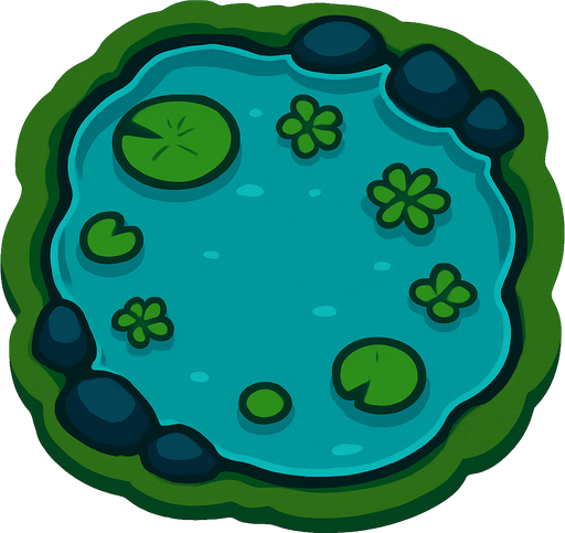 A pond. Top down view..
In-Game asset.  2d.  High contrast.  No shadows