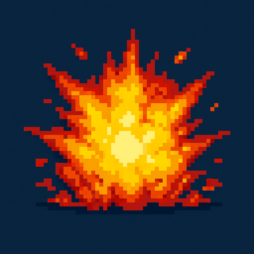 2d pixel art explosion.
In-Game asset.  2d.  High contrast.  No shadows