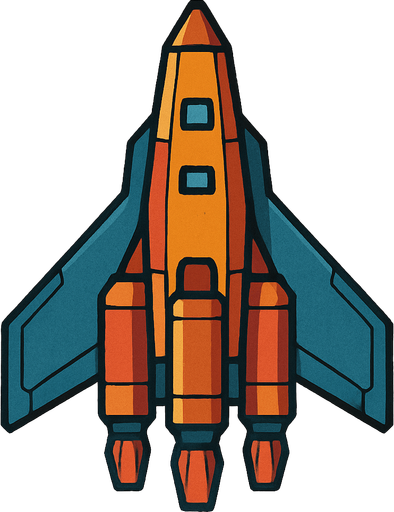 vertical spaceship.
In-Game asset.  2d.  High contrast.  No shadows