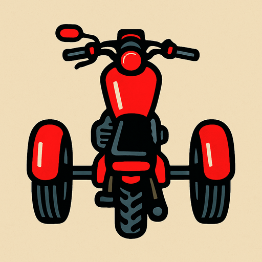 kuş bakışı açısından 3 tekerlekli kırmızı siyah motor.
In-Game asset.  2d.  High contrast.  No shadows