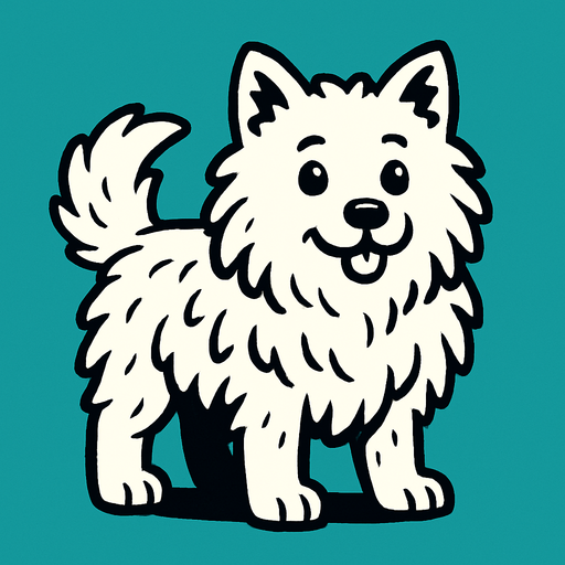 Un perro blanco y peludo.
In-Game asset.  2d.  High contrast.  No shadows