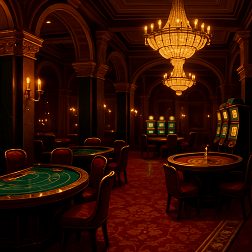 Ambiente: Un interior de casino elegante y nocturno.

Elementos:

Podría mostrar una vista parcial de mesas de juego (Blackjack, ruleta, tragamonedas) en el fondo, desenfocadas para no distraer.

Luces ambientales cálidas y doradas, reflejos sutiles.

Detalles arquitectónicos de lujo: columnas, arcos, lámparas de araña (parcialmente visibles).

Una alfombra lujosa o suelo brillante.

Paleta de Colores: Predominan los dorados, rojos profundos, negros elegantes y toques de verde esmeralda.

Perspectiva: Una vista amplia y acogedora, como si el jugador estuviera entrando al casino.

Sensación: Sofisticación, exclusividad, y la emoción de lo que está por venir. Debe invitar a explorar el juego.

El fondo debe ser inmersivo y coherente con la temática general del casino.
In-Game asset.  2d.  High contrast.  No shadows