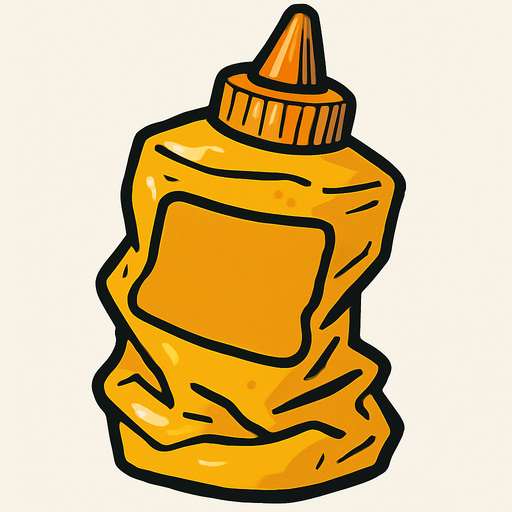 crushed mustard bottle.
In-Game asset.  2d.  High contrast.  No shadows
