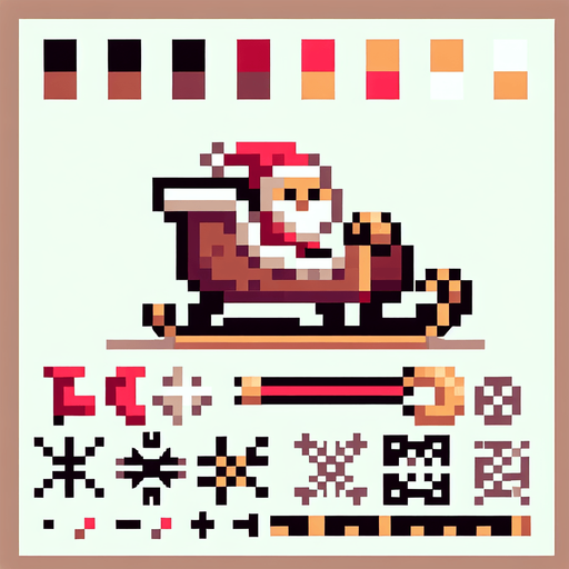 santa sled. Single Game Texture. In-Game asset. 2d. Blank background. High contrast. No shadows. pixelated. 8 bit