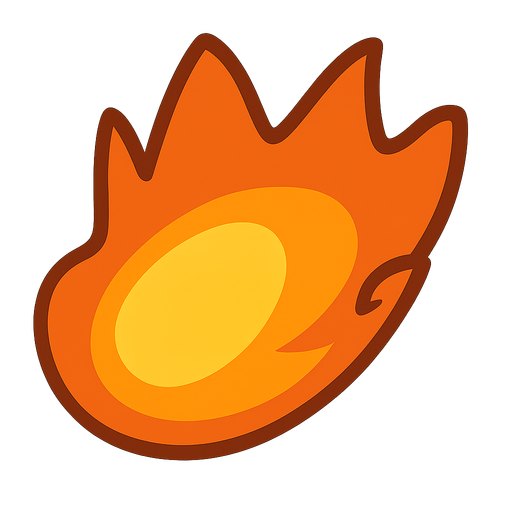 Fire bullet. No background. Transparent background. Blank background. No shadows. 2d. In-Game asset. flat