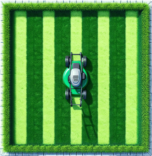 top view of a beautiful and lush clean ans straight lawn square.
Video game style