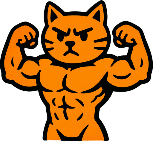 strong cat.
In-Game asset.  2d.  High contrast.  No shadows