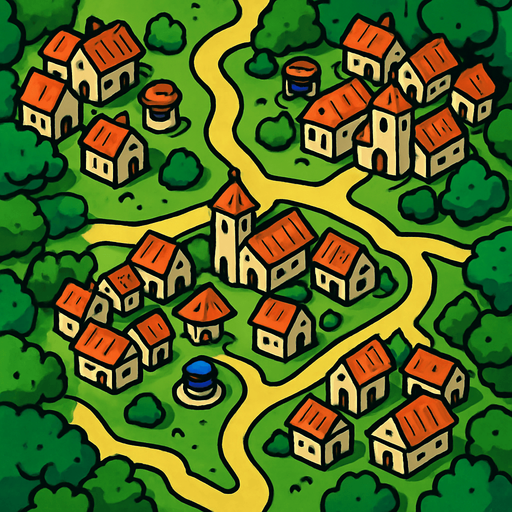 Aldeas, ocupar toda la imagen, visto desde arriba.
In-Game asset.  2d.  High contrast.  No shadows