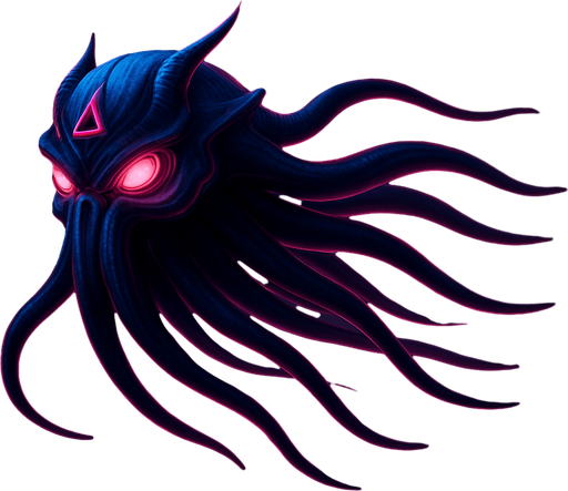 Suspended midair, flying fast, tentacles behind, fully in frame no edges cut off