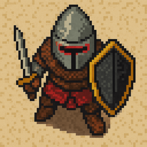 middle ages europian enemy birdview pixel art.
In-Game asset.  2d.  High contrast.  No shadows