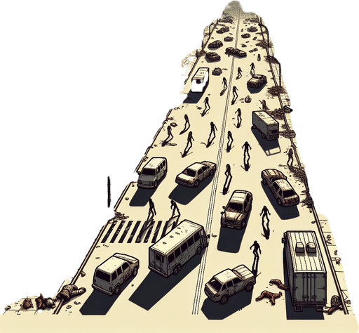 Zombie apocalypse city.
Single Game Texture.  In-Game asset.  2d.  Blank background.  High contrast.  No shadows