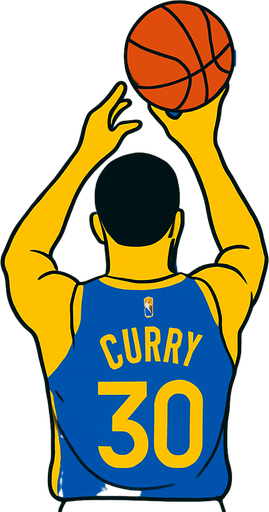 Third person view basketball player Steph curry shooting 
In-Game asset.  2d.  High contrast.  No shadows
