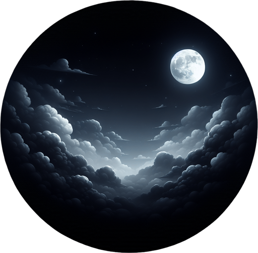 Очень темный фон с облаками и луной реалистичная графика.
Single Game Texture. In-Game asset. 2d. Blank background. High contrast. No shadows.