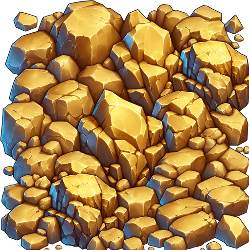 gold rocks.
Single Game Texture. In-Game asset. 2d. Blank background. High contrast. No shadows.