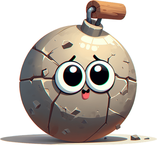 Wrecking Ball with eyes, cartoon style..
Single Game Texture. In-Game asset. 2d. Blank background. High contrast. No shadows.