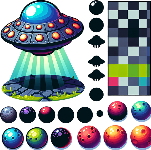 A ufo.
Single Game Texture.  In-Game asset.  2d.  Blank background.  High contrast.  No shadows