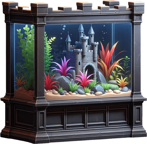 An aquarium with no fish on a sheel in a photorealistic style.
Single Game Texture. In-Game asset. 2d. Blank background. High contrast. No shadows.