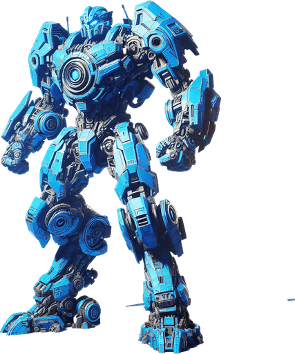 a blue transformer.
Single Game Texture.  In-Game asset.  2d.  Blank background.  High contrast.  No shadows
