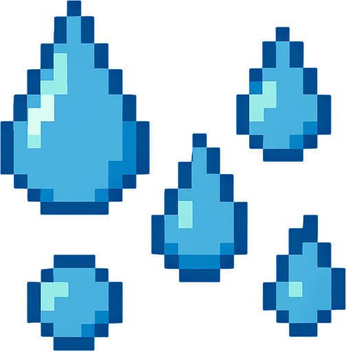 Gotas de agua pixelar.
In-Game asset.  2d.  High contrast.  No shadows