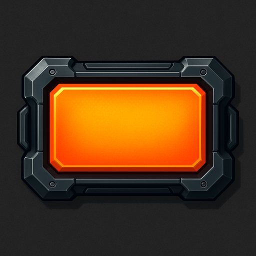 Create si-fi realistic Orange Rectangle BUTTON with 3D views. In-Game asset. 2d. High contrast. With shadows..
In-Game asset.  2d.  High contrast.  No shadows