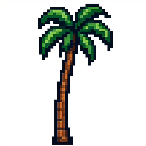 A super tall pixel tall palm tree, as in RoadOut, maybe leaning right?
In-Game asset.  2d.  High contrast.  No shadows