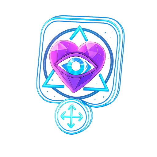 Neon cyberpunk mobile game button for casting spells, dialogue, doors and object interactions magic gemstone crystal sigil eyeball heart triangle topdown flat 3d 2d hologram futuristic glowing occult chic