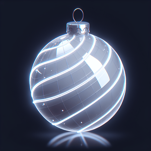 A super shiny white metallic christmas glass ball decoration with a glowing outline. Single Game Texture. In-Game asset. 2d. Blank background. High contrast. No shadows.
