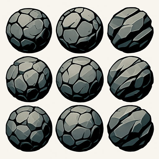 Pack of rocks shots.sphere.
In-Game asset.  2d.  High contrast.  No shadows