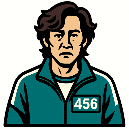 Squid game oyuncu dört yüz elli altı numara.
In-Game asset.  2d.  High contrast.  No shadows