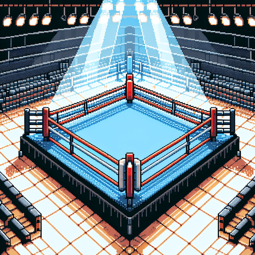 pixel art view from inside boxing ring, floor near middle of image
Single Game Texture. In-Game asset. 2d. Blank background. High contrast. No shadows.
