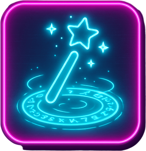 Neon cyberpunk button icon magic spell effect 3d hologram