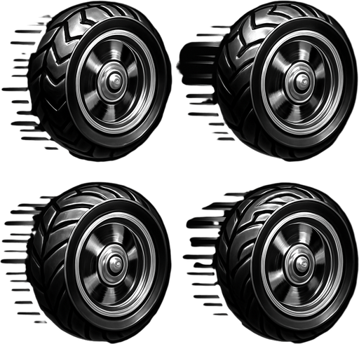 Style the tire icons with a slight metallic shine and rotate animation to match the motorcycle theme..
In-Game asset.  2d.  High contrast.  No shadows