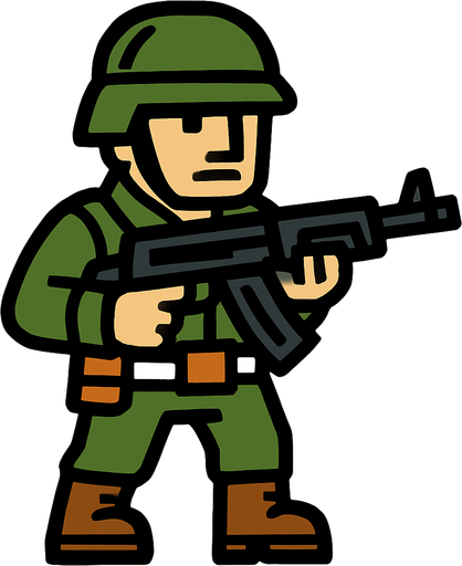 one-gun soldier.
In-Game asset.  2d.  High contrast.  No shadows