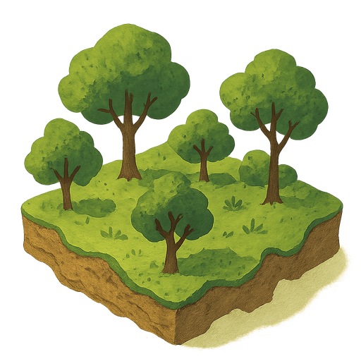 Un pedazo de tierra con árboles y formar de cuadrado y irregular