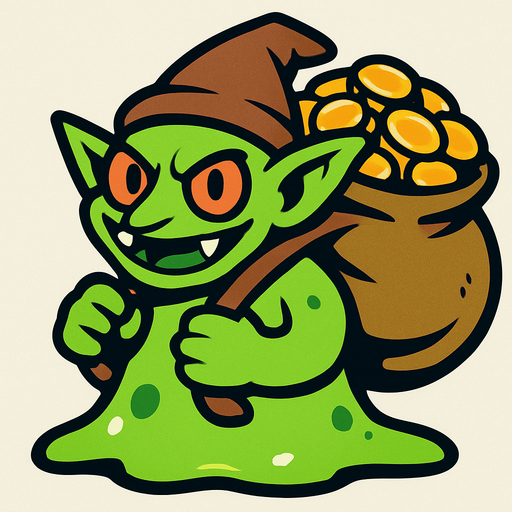a goblin slime which have backpack fully coins.
In-Game asset.  2d.  High contrast.  No shadows