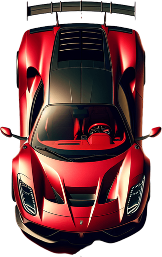 red topdown look of luxury speedy car.
Single Game Texture.  In-Game asset.  Blank background.  High contrast.  No shadows