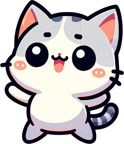 generate a cute cat image.
Single Game Texture.  In-Game asset.  2d.  Blank background.  High contrast.  No shadows