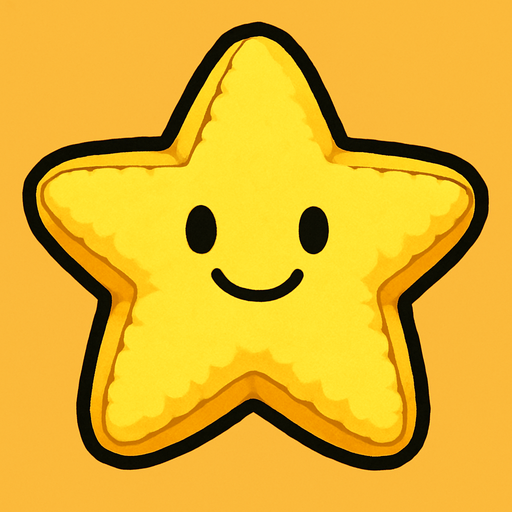 Yellow star plushie with a smile on it.
In-Game asset.  2d.  High contrast.  No shadows