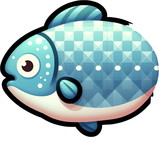 Sevimli ağzı açık ve yandan görünümlü bir balık.
Single Game Texture.  In-Game asset.  2d.  Blank background.  High contrast.  No shadows