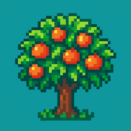 8 bit nectarine tree.
In-Game asset.  2d.  High contrast.  No shadows