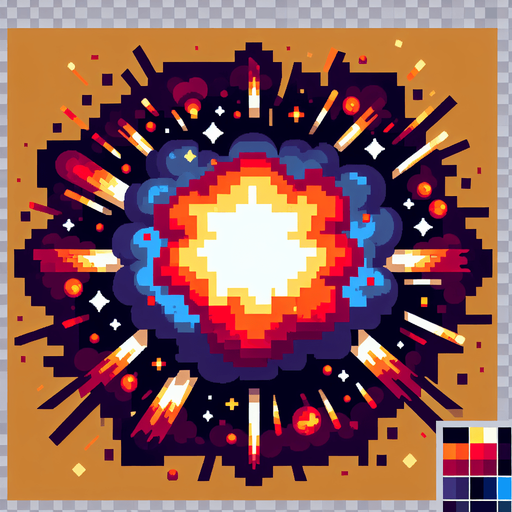 giant space explosion.
Single Game Texture. In-Game asset. 2d. Blank background. High contrast. No shadows. Pixelated.