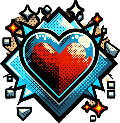 A heart comic style Single Game Texture. In-Game asset. 2d. Blank background. High contrast. No shadows.