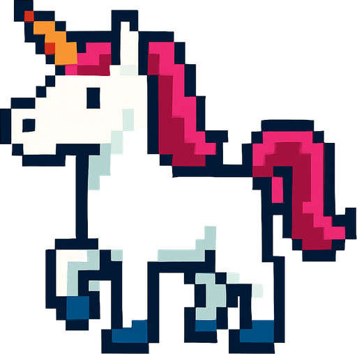Unicorn pixel.
In-Game asset.  2d.  High contrast.  No shadows