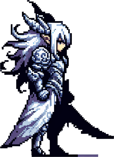 pixel art of single fantasy character facing left.
Single Game Texture. In-Game asset. 2d. Blank background. High contrast. No shadows.