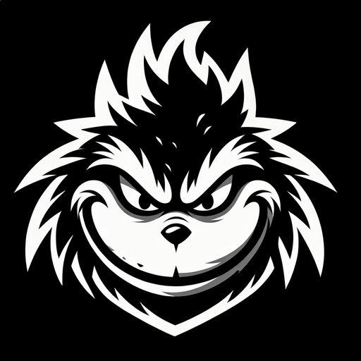 a b&w grinch icon Single Game Texture. In-Game asset. 2d. Blank background. High contrast. No shadows.