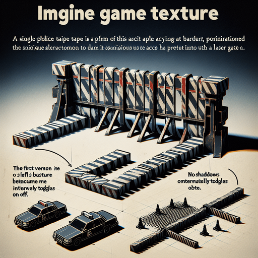 Type	Standard Design	Unique Alternative	Special Behavior
Barrier	Police tape	Laser gate	Briefly toggles on/off.
Single Game Texture.  In-Game asset.  2d.  Blank background.  High contrast.  No shadows